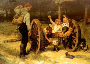 Joyeux comme le jour est long famille rurale Frederick E Morgan Peinture à l'huile